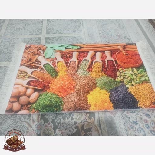 فرش ماشینی (چاپی) فرشینه آشپزخانه طرح ادویه رویه صاف نرم مخمل تُرک استُپ دار (ابعاد دلخواه) k104 - 80 * 50 ( پادری ) ارسال فوری- فرشینه نازگل