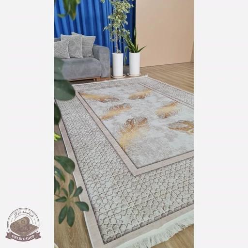 کاربرد فرشینه مخمل مدرن طرح پَر طلایی استُپ دار (ابعاد سفارشی) h406