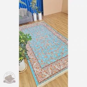 فرش مخمل آبی طرح ابریشمی استُپ دار (ابعاد سفارشی)