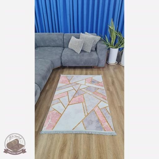 بررسی و مشخصات فرشینه مخملی طرح هندسی استُپ دار (اصلا لیز نمیخوره) h275