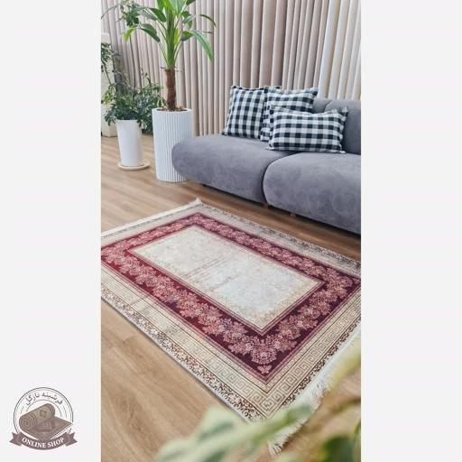 زاویه دید فرش زمینه کِرم قرمز مدرن جنس مخمل تُرک استُپ دار ابعاد سفارشی