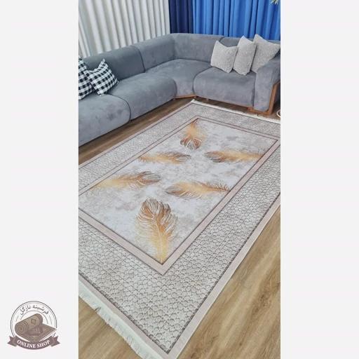 فرشینه مخمل مدرن طرح پَر طلایی استُپ دار (ابعاد سفارشی) h406