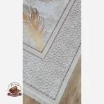 بررسی و مشخصات فرشینه مخمل مدرن طرح پَر طلایی استُپ دار (ابعاد سفارشی) h406