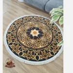 فرشینه گرد مخمل مشکی طلایی مدرن استُپ دار (ابعاد سفارشی)