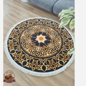 فرشینه گرد مخمل مشکی طلایی مدرن استُپ دار (ابعاد سفارشی)