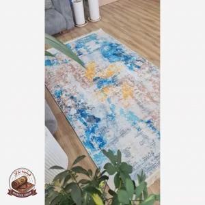 فرشینه مخمل مدرن آبی طلایی استُپ دار (ارسال رایگان)