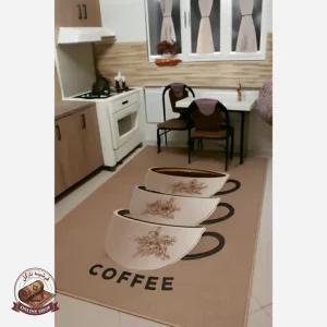 فرشینه اشپزخانه نسکافه ای مخمل هازان ترک استُپ دار ابعاد دلخواه