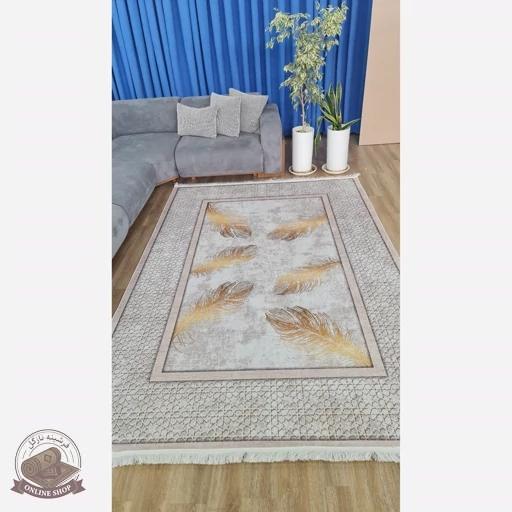 جنس فرشینه مخمل مدرن طرح پَر طلایی استُپ دار (ابعاد سفارشی) h406