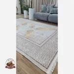جزئیات فرشینه مخمل مدرن طرح پَر طلایی استُپ دار (ابعاد سفارشی) h406