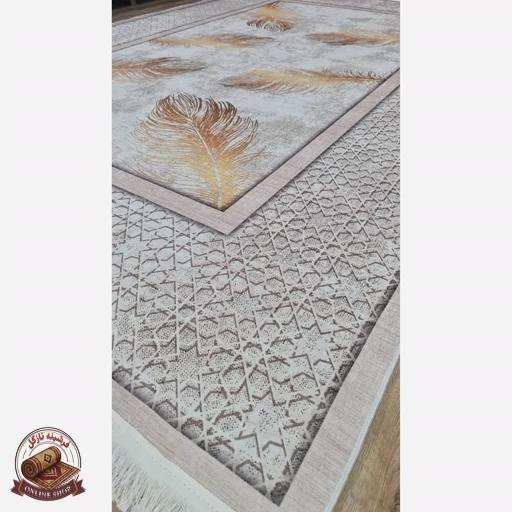 خرید فرشینه مخمل مدرن طرح پَر طلایی استُپ دار (ابعاد سفارشی) h406