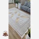 زاویه دید فرشینه مخمل مدرن طرح پَر طلایی استُپ دار (ابعاد سفارشی) h406