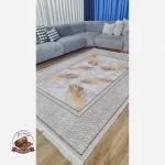 بهترین قیمت فرشینه مخمل مدرن طرح پَر طلایی استُپ دار (ابعاد سفارشی) h406