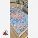 زاویه دید فرشینه آبی نارنجی مدرن جنس مخمل تُرک استُپ دار ابعاد سفارشی