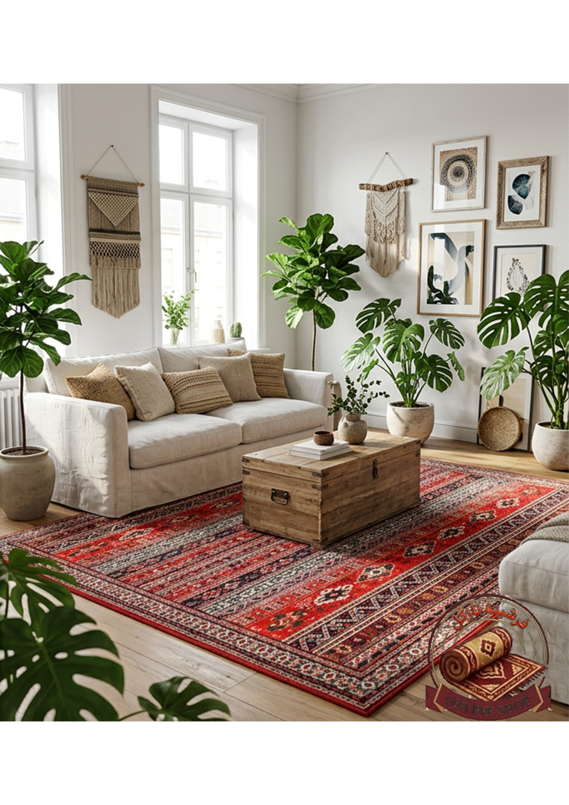 فرش مخمل طرح سنتی استُپ دار (اصلا لیز نمیخوره) O117