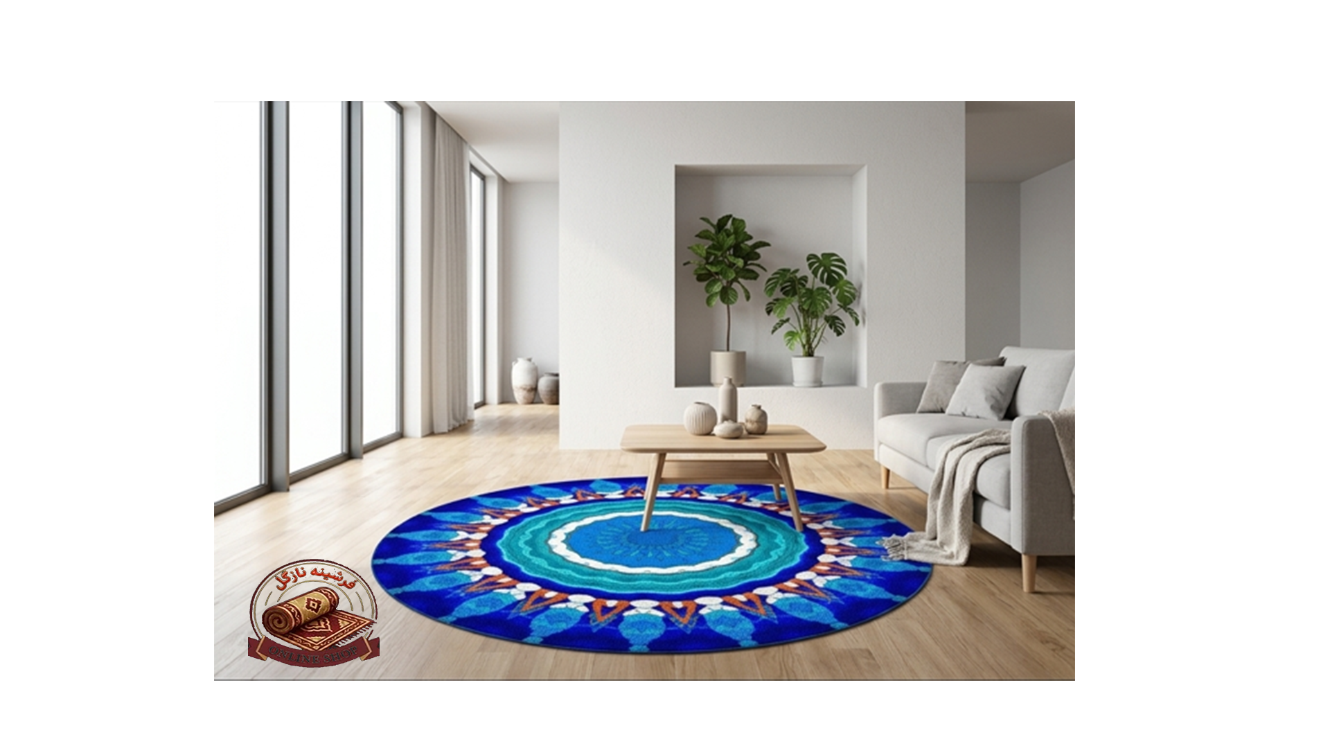 فرشینه مدرن جنس مخمل دایره ای استُپ دار (سفارشی)
