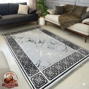 فرشینه مخمل نقره ای مدرن استُپ دار شستشوآسان در ابعاد دلخواه (پس کرایه)