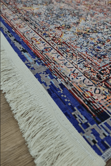فرشینه مدرن طرح وینتیج طوسی-آبی | فرش سالن پذیرایی و اتاق خواب کد u471 - تصویر 2