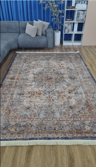 فرشینه مدرن طرح وینتیج طوسی-آبی | فرش سالن پذیرایی و اتاق خواب کد u471 - تصویر 3