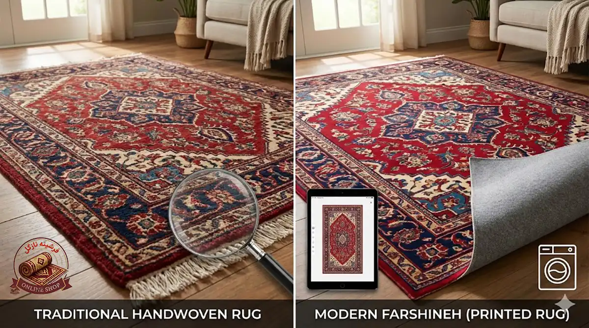 مقایسه فرشینه با فرش دستبافت؛ کدام یک برای خانه مدرن بهتر است، فرشینه نازگل