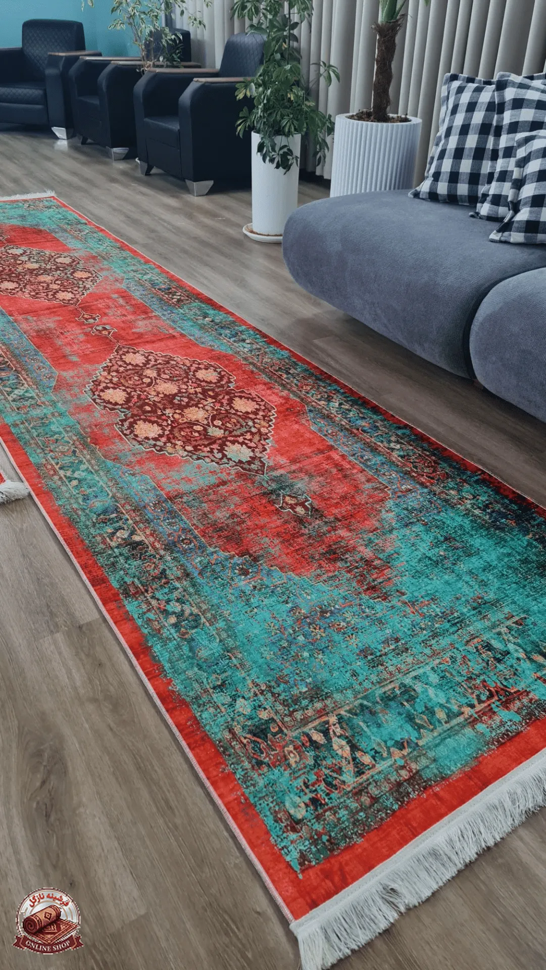 فرشینه سبز مناسب راهرو جنس رویه مخمل هازان تُرک نرم و صاف زیره استُپ دار (ضدلغزش) u459 - تصویر 2