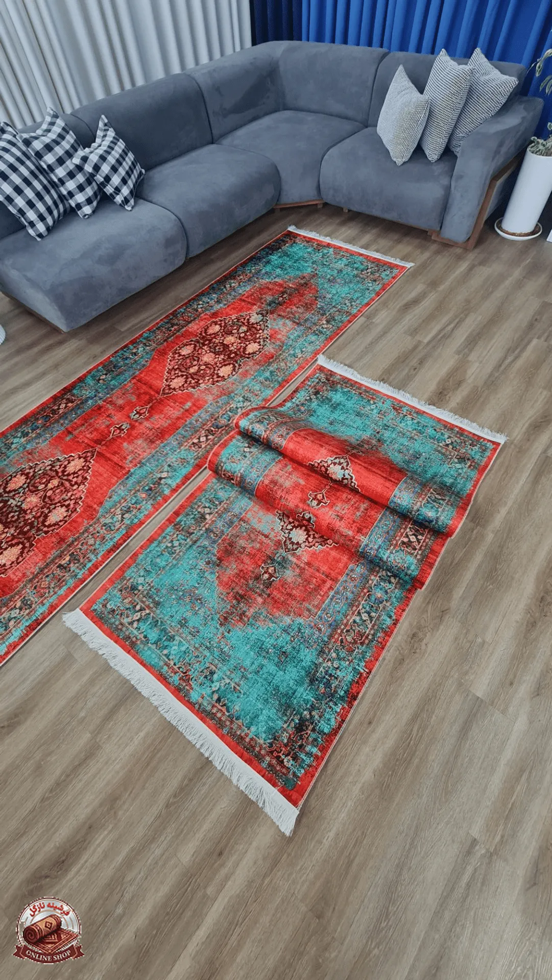 فرشینه سبز مناسب راهرو جنس رویه مخمل هازان تُرک نرم و صاف زیره استُپ دار (ضدلغزش) u459 - تصویر 3