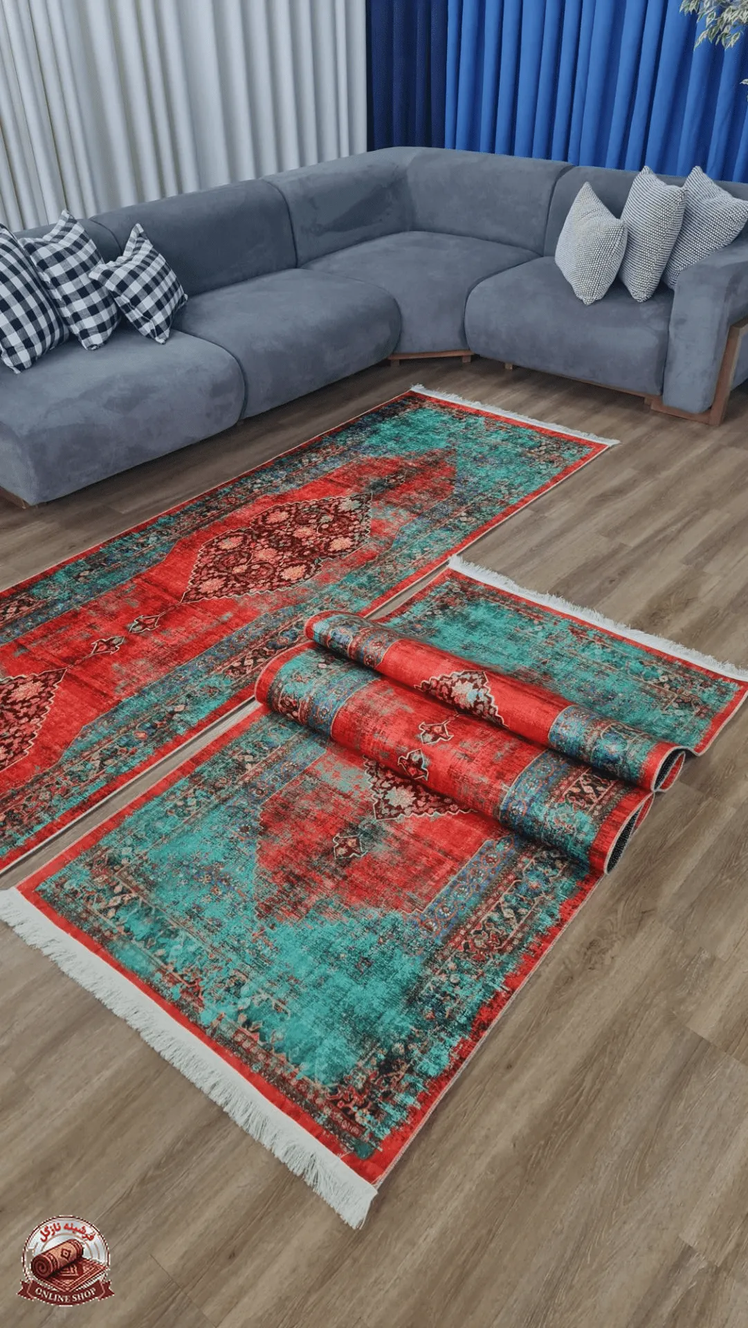 فرشینه سبز مناسب راهرو جنس رویه مخمل هازان تُرک نرم و صاف زیره استُپ دار (ضدلغزش) u459 - تصویر 5