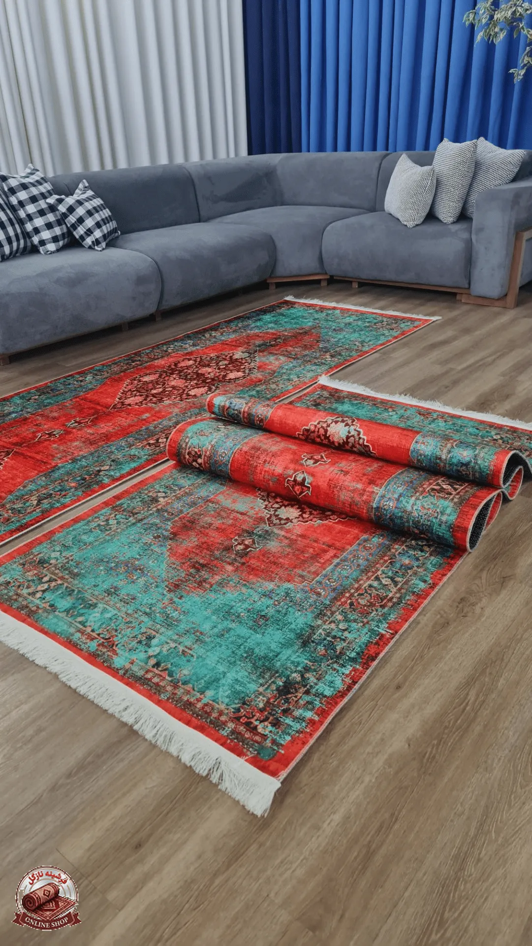 فرشینه سبز مناسب راهرو جنس رویه مخمل هازان تُرک نرم و صاف زیره استُپ دار (ضدلغزش) u459 - تصویر 7