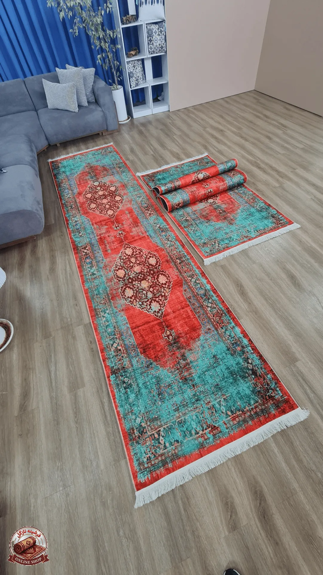 فرشینه سبز مناسب راهرو جنس رویه مخمل هازان تُرک نرم و صاف زیره استُپ دار (ضدلغزش) u459 - تصویر 8