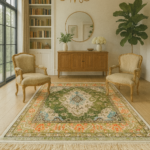 فرشینه سبز جنس رویه مخمل هازان تُرک نرم و صاف زیره استُپ دار (ضدلغزش) m100