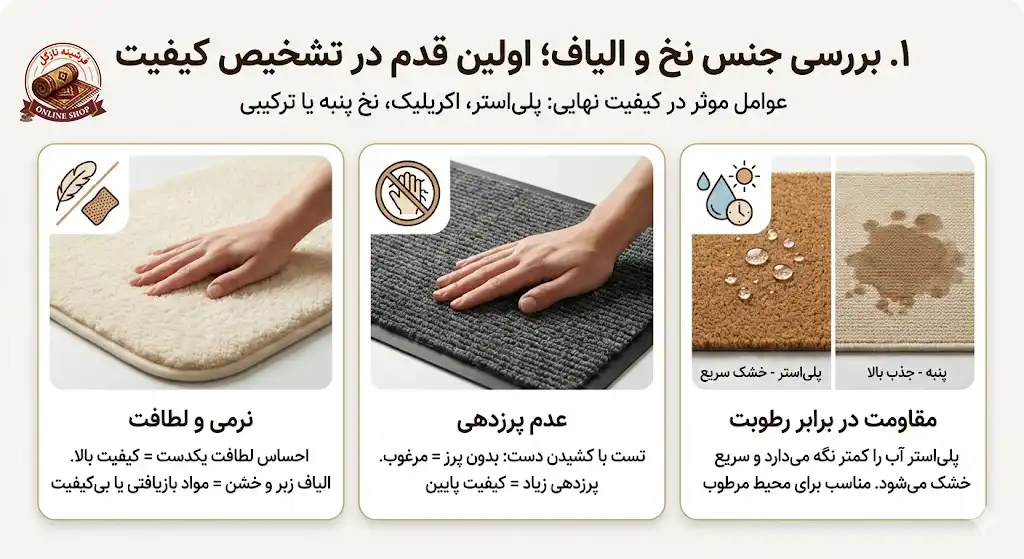 ۱. بررسی جنس نخ و الیاف؛ اولین قدم در تشخیص کیفیت، فرشینه نازگل