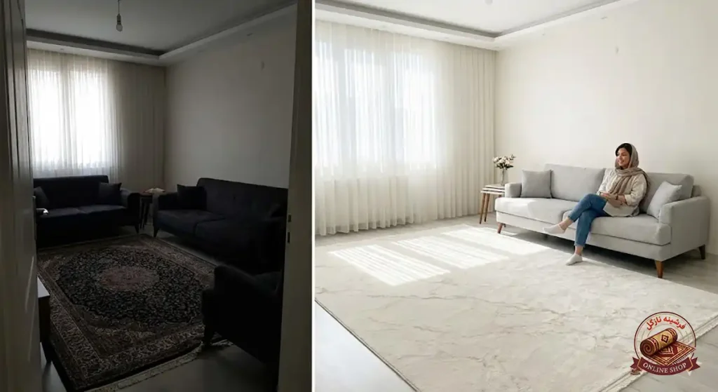 راهنمای جامع خرید بهترین مدل فرشینه روشن + چیدمان و دکوراسیون، فرشینه نازگل