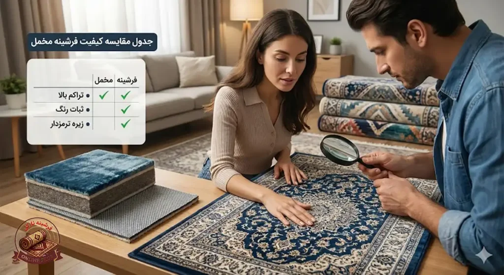 راهنمای جامع تشخیص کیفیت فرشینه مخمل + نکات طلایی خرید، فرشینه نازگل