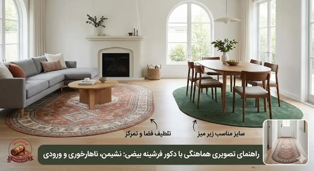 راهنمای جامع هماهنگی با دکور فرشینه بیضی؛ خلق فضایی مدرن و متفاوت، فرشینه نازگل