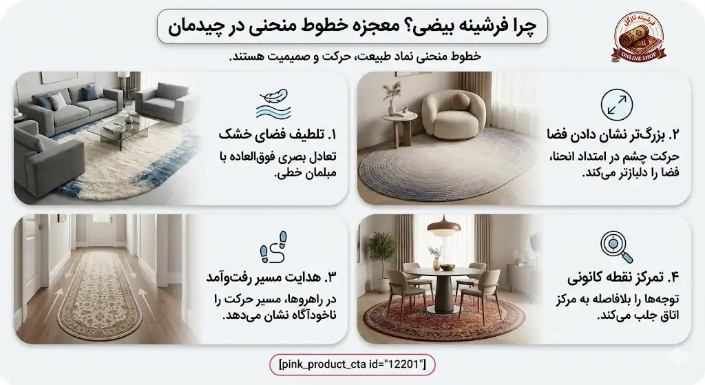 چرا فرشینه بیضی؟ معجزه خطوط منحنی در چیدمان، فرشینه نازگل