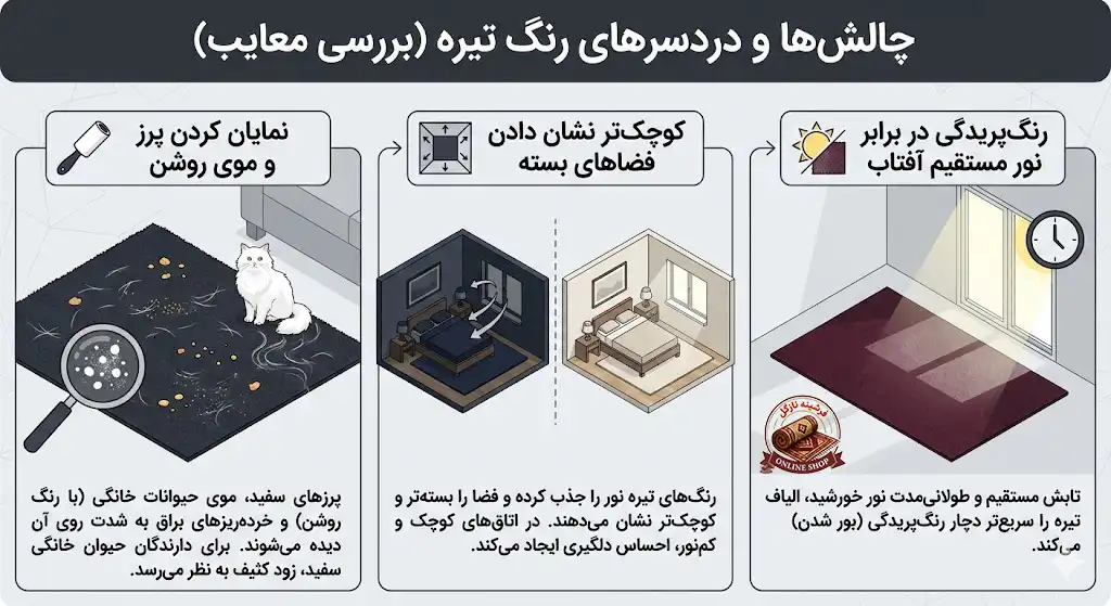چالش‌ها و دردسرهای رنگ تیره (بررسی معایب)ف فرشینه نازگل