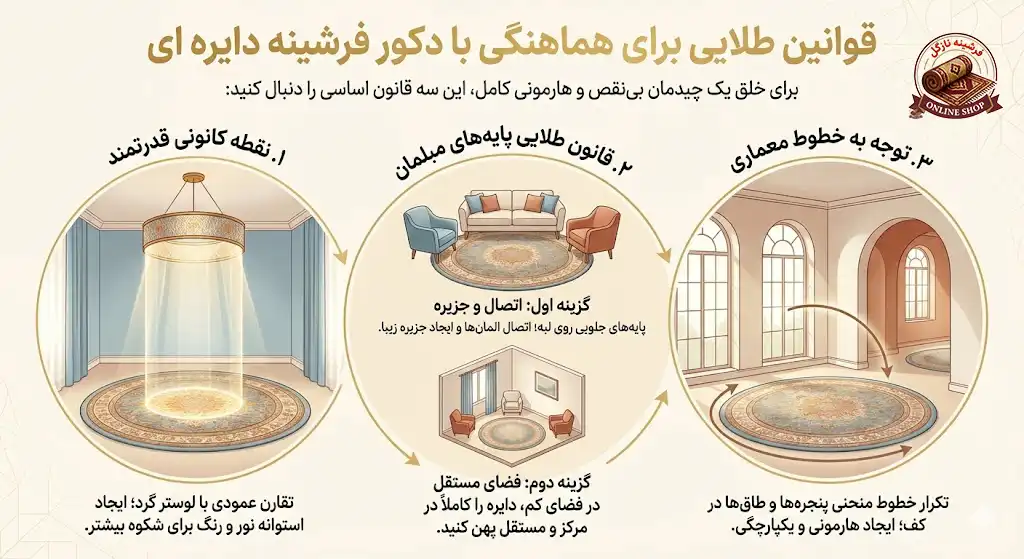 قوانین طلایی برای هماهنگی با دکور فرشینه دایره ای، فرشینه نازگل