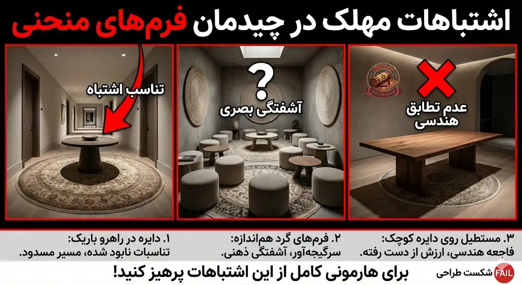 اشتباهات مهلک در چیدمان فرم‌های منحنی، فرشینه نازگل