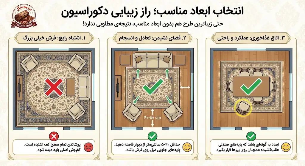 انتخاب ابعاد مناسب؛ راز زیبایی دکوراسیون، فرشینه نازگل