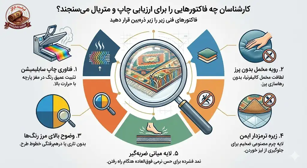 کارشناسان چه فاکتورهایی را برای ارزیابی چاپ و متریال میسنجند، فرشینه نازگل