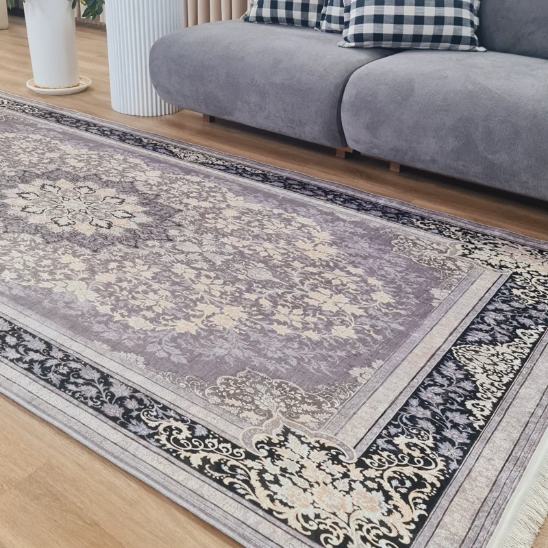 فرشینه طوسی مدرن جنس مخمل هازان تُرک استُپ دار(ابعاد دلخواه)ضد لغزش کد u13 - تصویر 6
