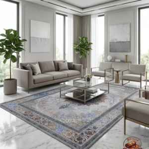 فرش مدرن | فرشینه رنگ زمینه طوسی | رویه نرم و لطیف | کد l527