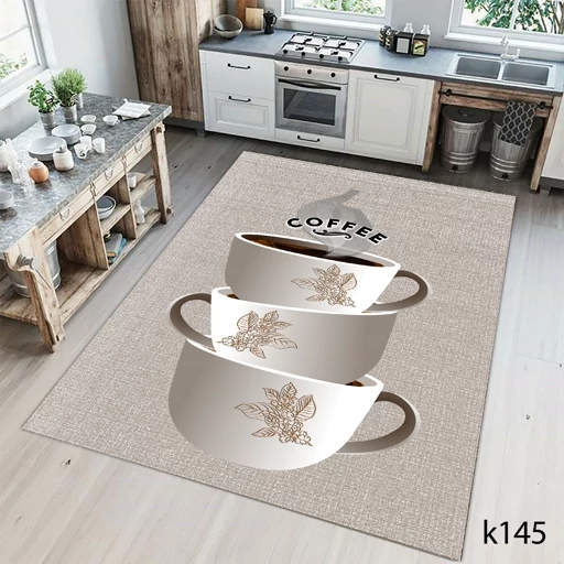 فرش ماشینی (چاپی) فرشینه آشپزخانه | رویه نرم و لطیف | طرح قهوه مخمل ترک کد K145 - 2 در 3 متر (6متری) ارسال فوری- فرشینه نازگل