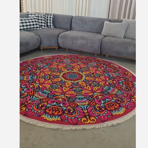 فرشینه مدرن مخمل شانل ترک گرد با زیره ضد سُر کد D169 - تصویر 5
