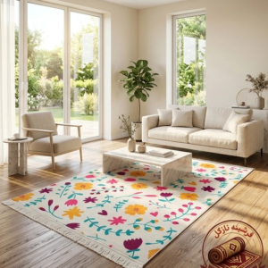 فرشینه راهرویی مخمل هازان ترک طرح گل کد R130 ( ابعاد مختلف)