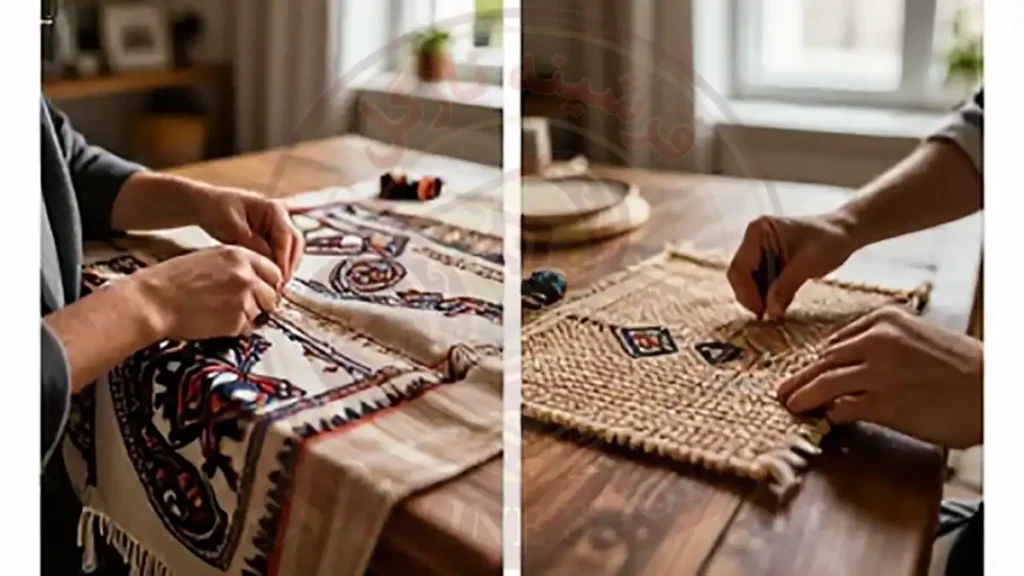 آموزش گام‌به‌گام تعمیر و ترمیم سفره و زیر بشقابی در منزل، فرشینه نازگل