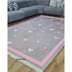 فرشینه کودک مخمل ترک نرم و لطیف طرح قلب دار کد C106