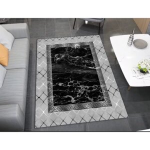 فرشینه مخمل ترک ورساچه مشکی نقره ای کد h437