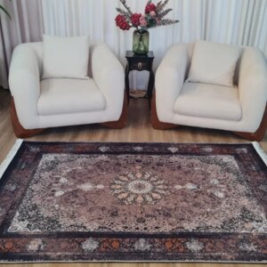 فرش چاپی فرشینه مخمل هازان زمینه تیره شکلاتی  L521