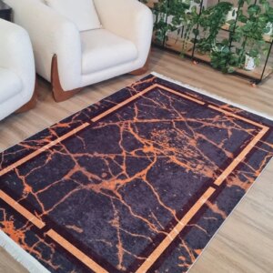 فرشینه مدرن مخمل هازان طرح ماربل نارنجی H255