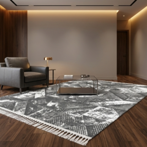 فرشینه مخمل طرح طوسی هندسی رنگ طوسی ذغالی کد M264
